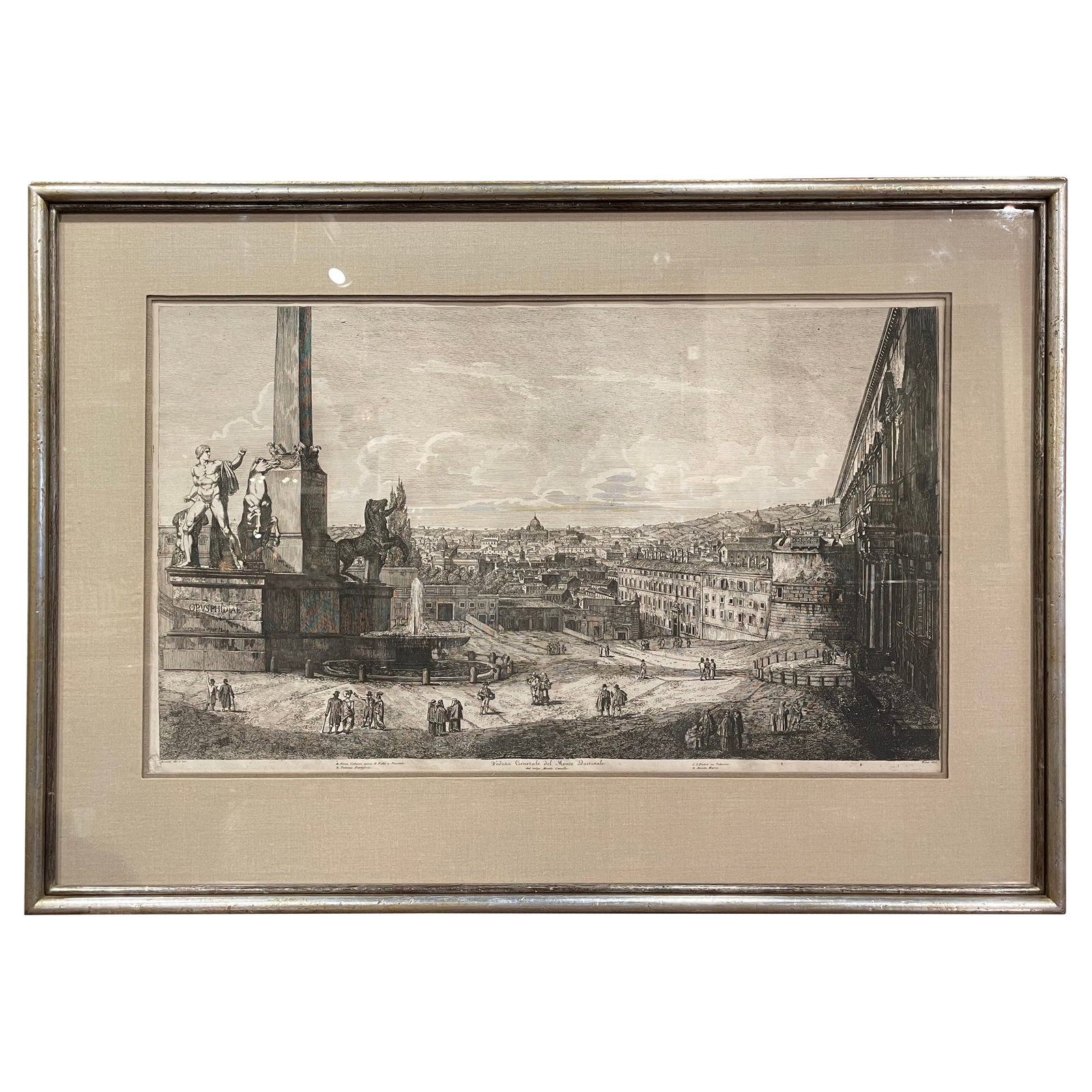 19th Century Italian Neoclassical Engraving Veduta Generale del Monte Quirinale: 19th Century Italian Neoclassical Engraving Veduta Generale del Monte Quirinale This exquisite 19th Century Italian Neoclassical engraving titled "Veduta Generale del Monte Quirinale" showcases a stun