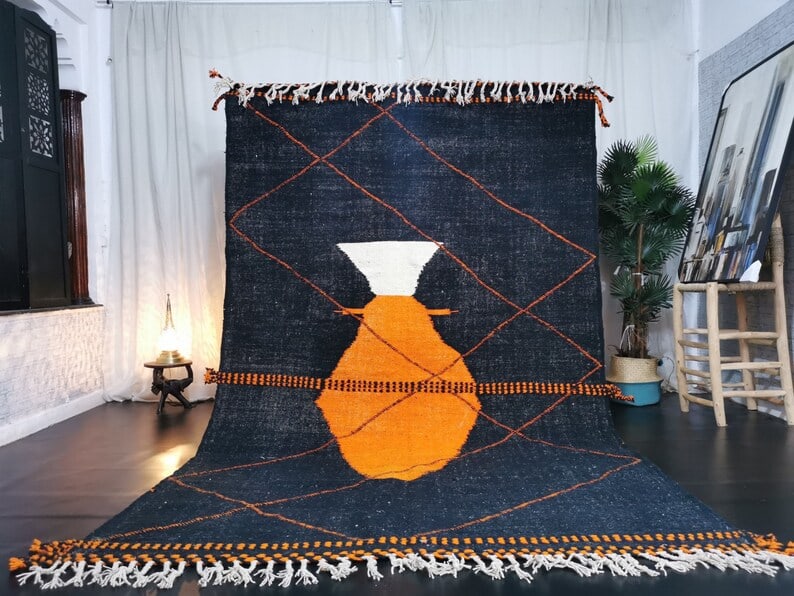 Authentic Handwoven Fine Rug 100% Sheep Wool Morocco 8 x 5 Feet: Authentic Handwoven Fine Rug 100% Sheep Wool Morocco 8 x 5 Feet Discover the beauty of this authentic fine rug, handwoven by skilled Berber women in the Atlas Mountains of Morocco. Crafted with tradit
