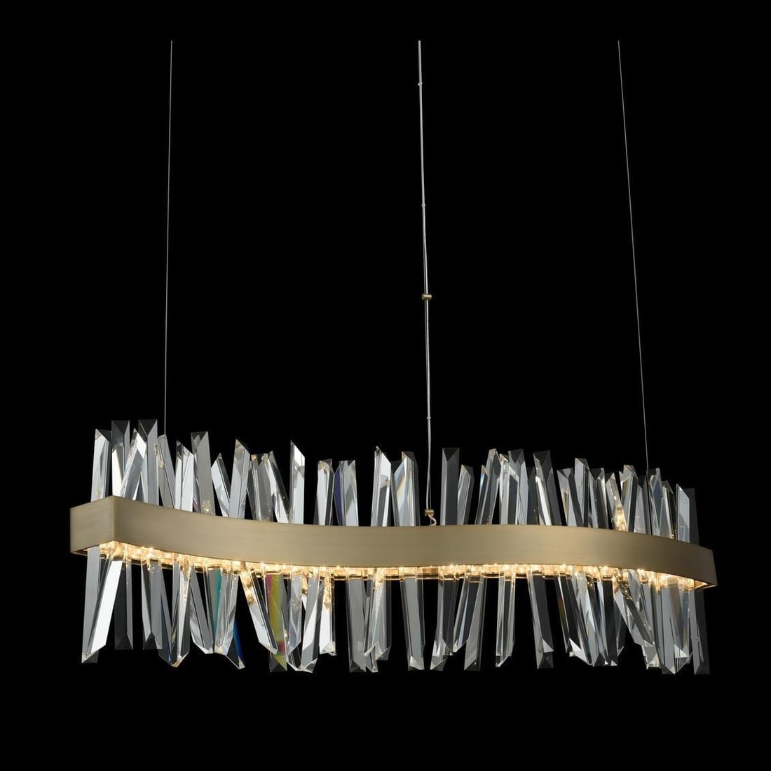 Kalco Glacier 42-Inch LED Wave Light Brushed Champagne Gold Crystal: Kalco Glacier 42-Inch LED Wave Light Brushed Champagne Gold Crystal Illuminate your space with the Modern Glacier 42-Inch LED Wave Light, a stunning piece that blends contemporary design with function
