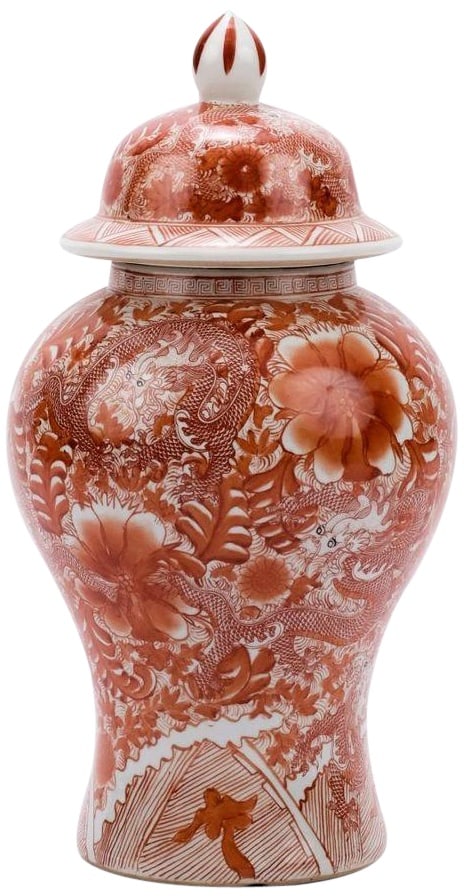 Handmade Ceramic Temple Jar with Dragon Floral Motifs (1 of 2)