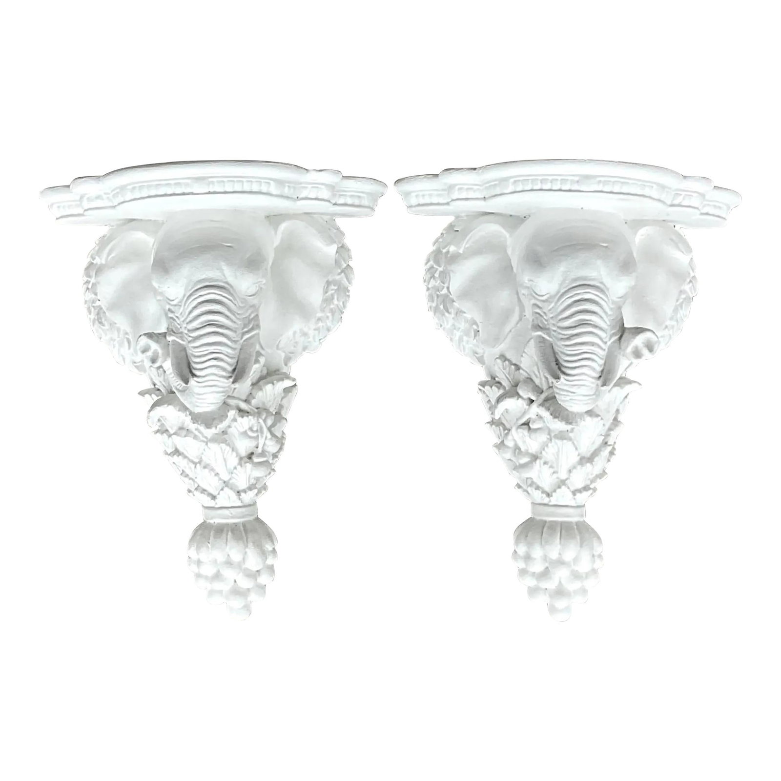 Vintage Boho White Elephant Brackets Pair for Home Decor: Vintage Boho White Elephant Brackets Pair for Home Decor This charming pair of vintage Boho elephant brackets features a striking bright white finish, making them a standout addition to any decor. Ide