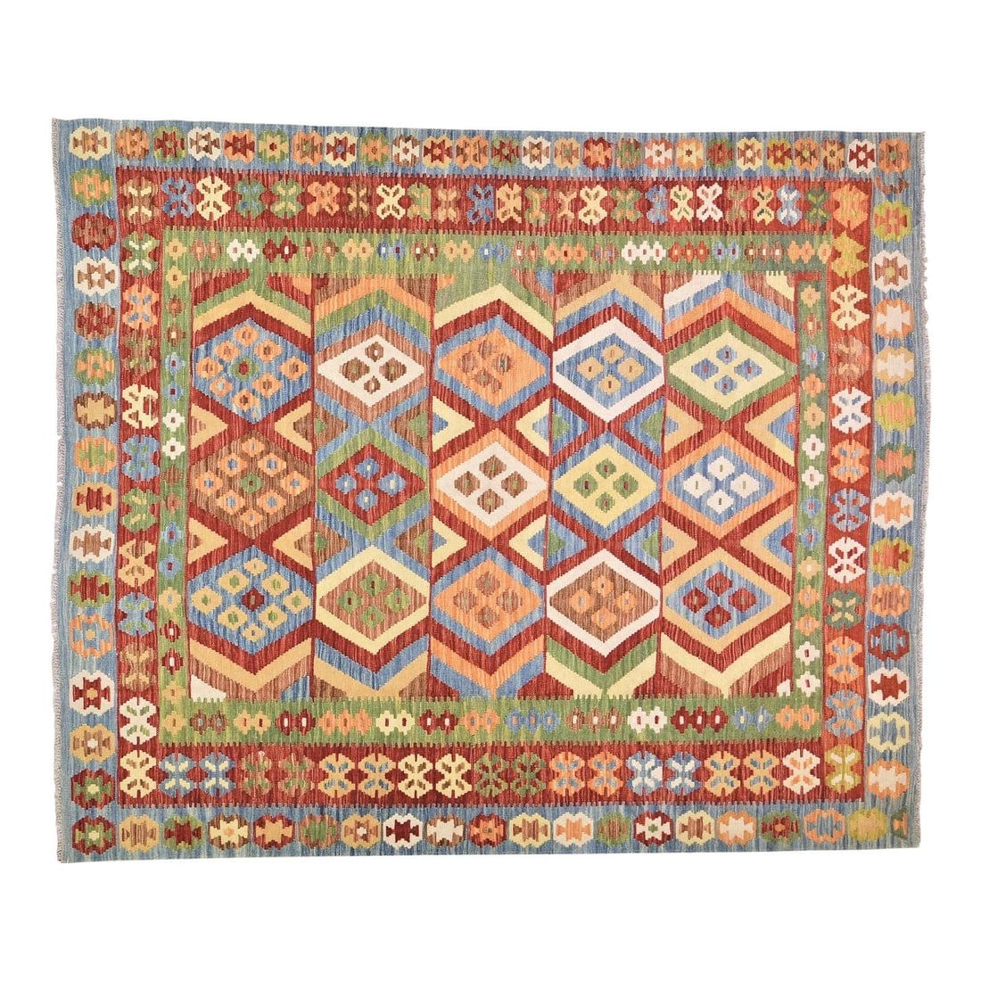 6'8" x 8' Wool Maimana Kilim Rug with Geometric Design from Afghanistan (1 of 5)