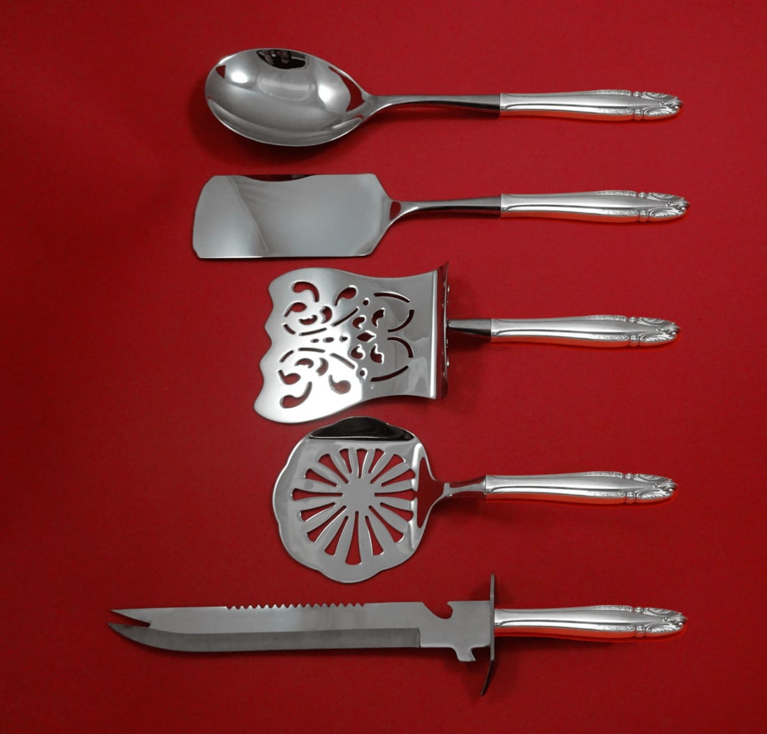 Wallace Stradivari Sterling Silver 5pc Brunch Serving Set Custom Made: Wallace Stradivari Sterling Silver 5pc Brunch Serving Set Custom Made Elevate your brunch gatherings with this exquisite 5-piece serving set from the Stradivari pattern by Wallace. Crafted from sterli
