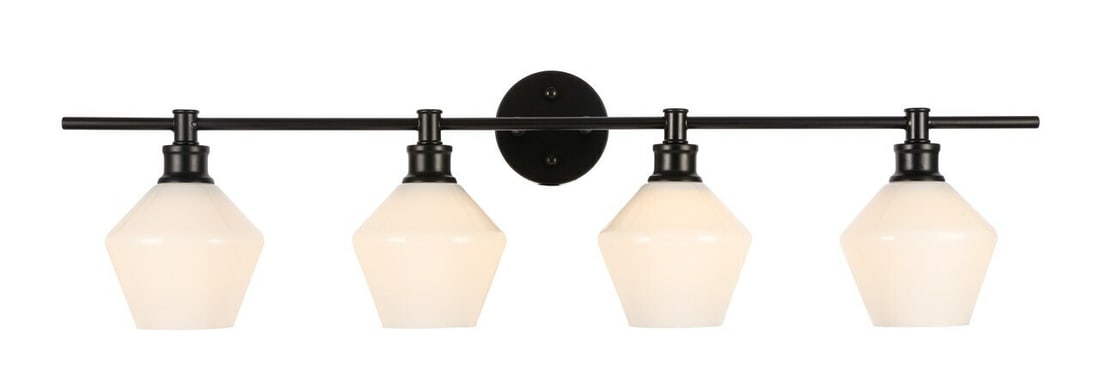 Gene 4-Light Black Metal Wall Sconce with Frosted White Glass Shades (1 of 11)