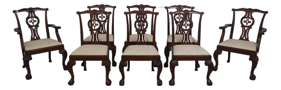 Set of Eight Mahogany Chippendale Ball and Claw Foot Dining Chairs (1 of 10)
