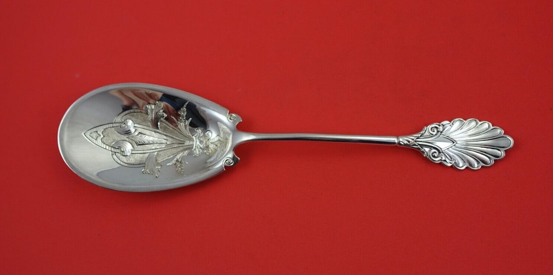 Grecian Sterling Silver Oyster Server by Gorham 9 1/4" Brite-Cut: Grecian Sterling Silver Oyster Server by Gorham 9 1/4" Brite-Cut Presenting the exquisite Grecian Oyster Server by Gorham, crafted from high-quality sterling silver. This elegant serving piece