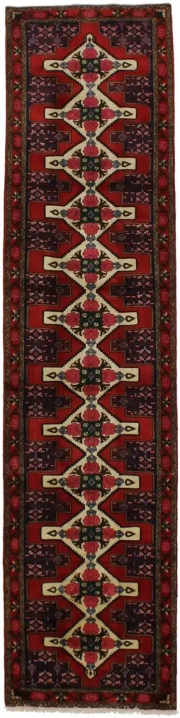 Vintage Floral Wool Runner Rug 3'1 x 12'10 Tribal Hallway Decor: Vintage Floral Wool Runner Rug 3'1 x 12'10 Tribal Hallway Decor This vintage hand-knotted wool runner rug features a striking floral pattern in shades of red, beige, fuchsia, khaki, dark green, and