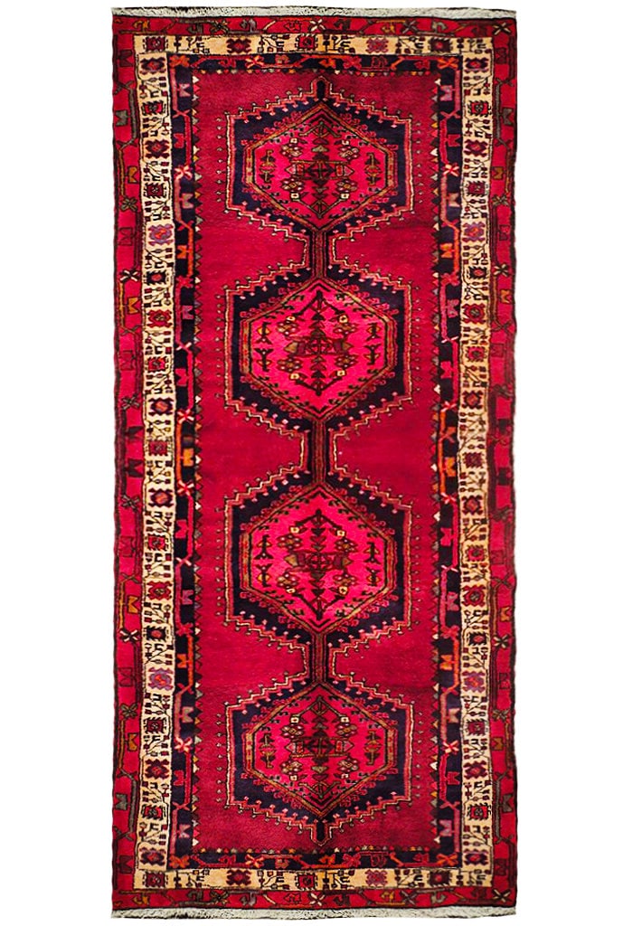 Handcrafted 3'8 x 10'3 Red Semi-Antique Persian Hamadan Runner (1 of 6)