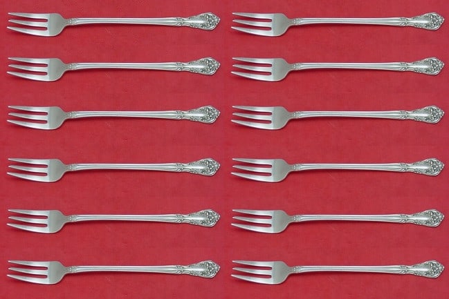 Alvin Chateau Rose Sterling Silver Cocktail Fork Set 12 Pieces 5 5/8 in: Alvin Chateau Rose Sterling Silver Cocktail Fork Set 12 Pieces 5 5/8 in Enhance your dining experience with the Chateau Rose Sterling Silver Cocktail Fork Set by Alvin. This exquisite set includes 12 
