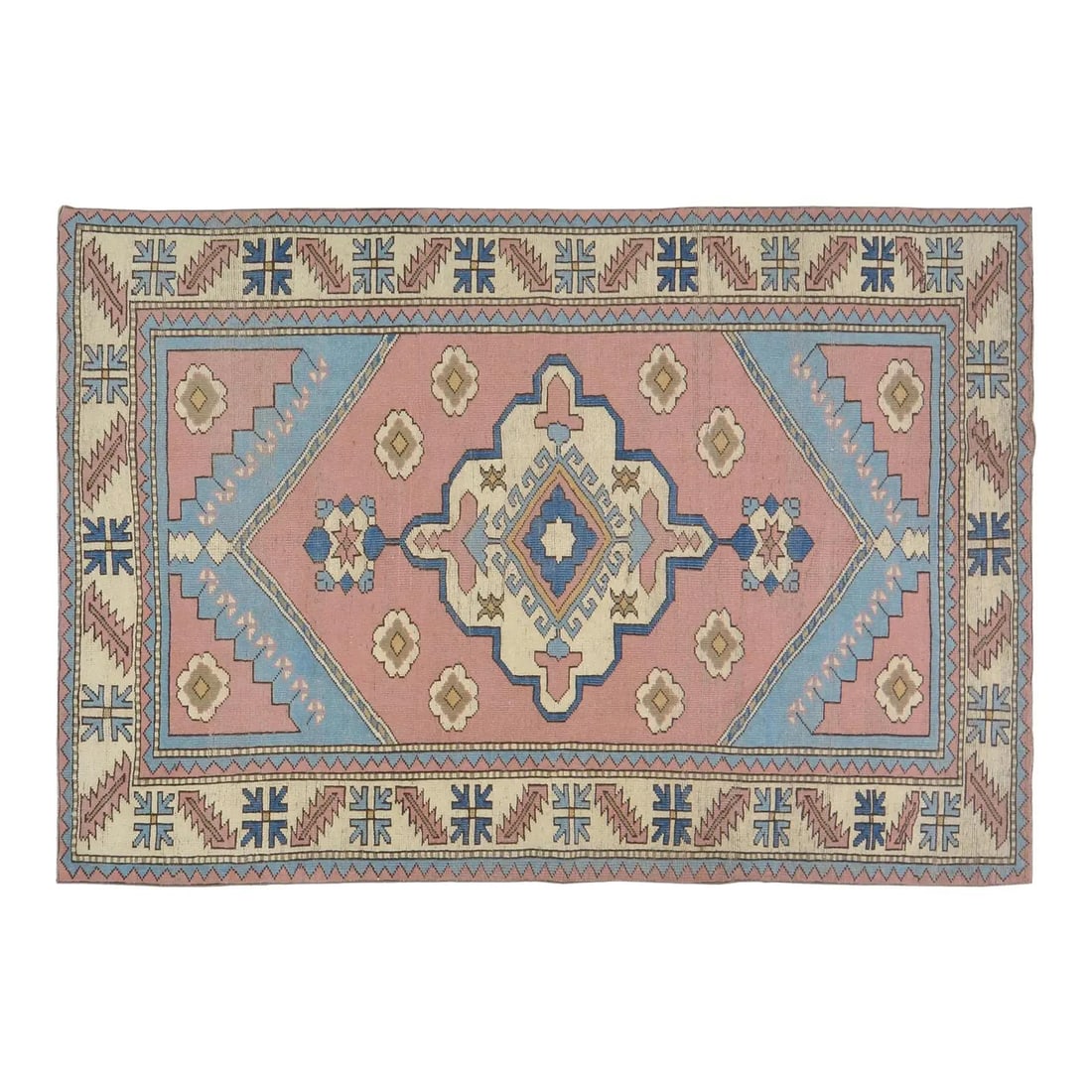 Anatolian Oushak Wool Rug Hand Knotted 5'3" x 7'10" Vintage Turkish: Anatolian Oushak Wool Rug Hand Knotted 5'3" x 7'10" Vintage Turkish This vintage 1960s Turkish Anatolian Oushak rug is handmade and hand-knotted, featuring natural colors, a soft texture, and a fine w