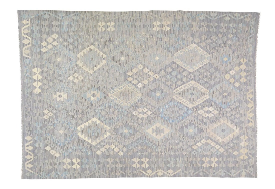 Vintage Maimana Tribal Kilim Rug Organic Wool Natural Colors 5'8 x 8': Vintage Maimana Tribal Kilim Rug Organic Wool Natural Colors 5'8 x 8' This vintage Afghan Maimana tribal kilim is handwoven using organic wool and features a geometric pattern in natural colors. The r