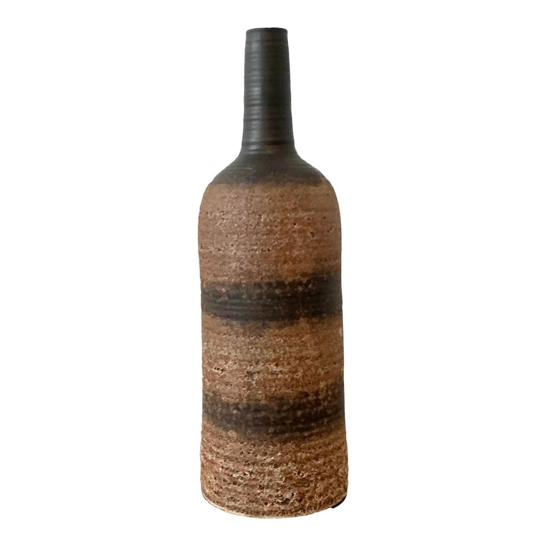 Tall Brutalist Stoneware Vase 18.5 Inch Brown (1 of 10)