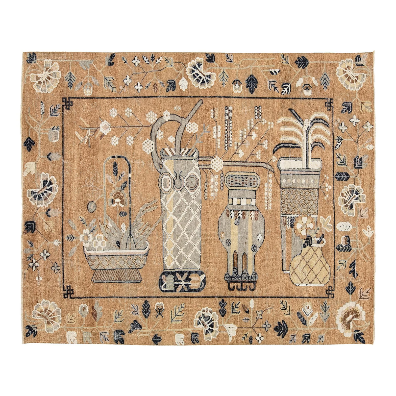 Samarkand Style Handmade Wool Rug 7' x 10'1 Brown: Samarkand Style Handmade Wool Rug 7' x 10'1 Brown Elevate your space with this exquisite Samarkand-style handmade Indian wool rug. Part of the Artisan Line, this rug embodies a modern interpretation o