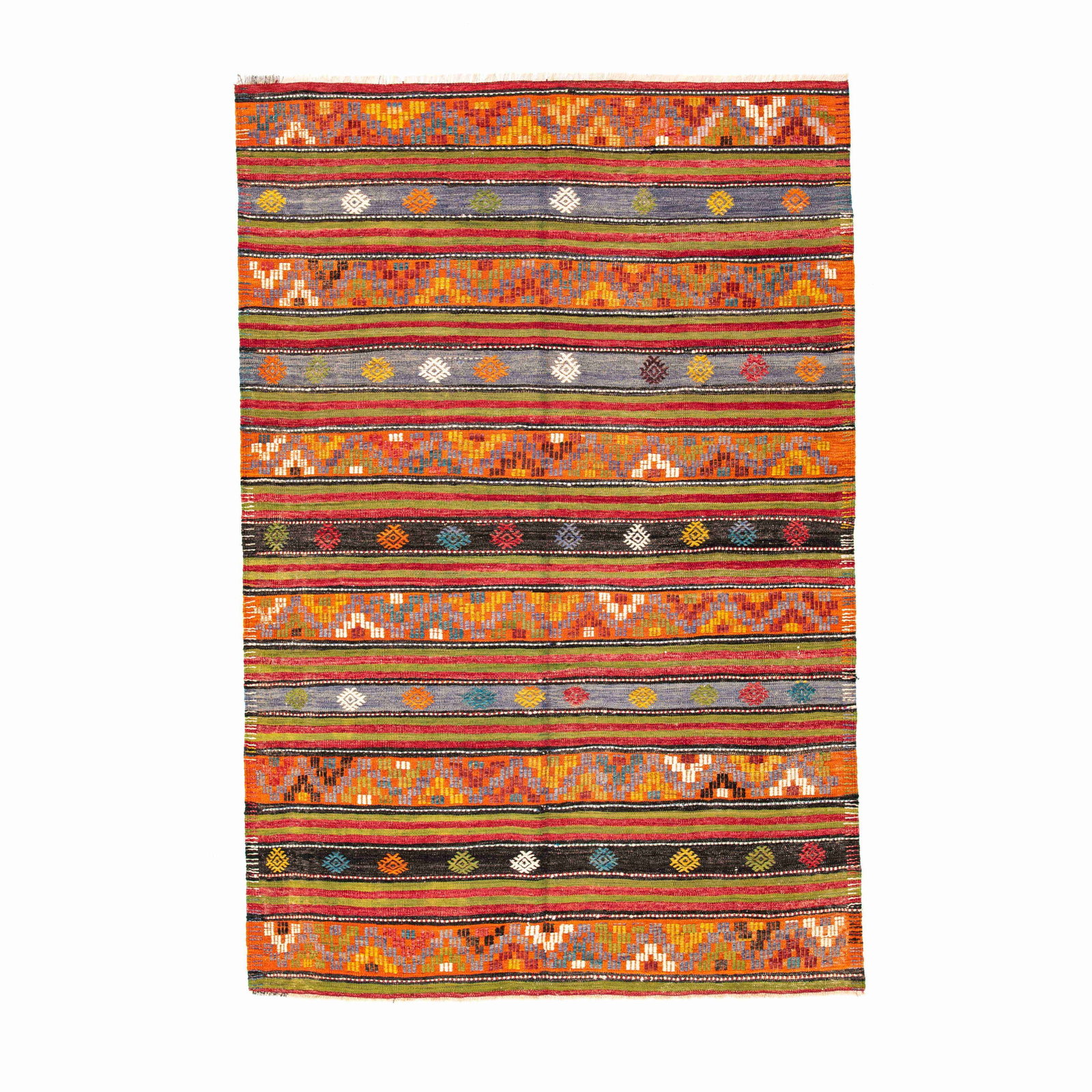 Authentic Handmade Anadol Wool Kilim 65 x 102.4 Inches: Authentic Handmade Anadol Wool Kilim 65 x 102.4 Inches Experience the beauty of traditional craftsmanship with this Authentic Handmade Anadol Wool On Wool Kilim. This exquisite piece features a flat w
