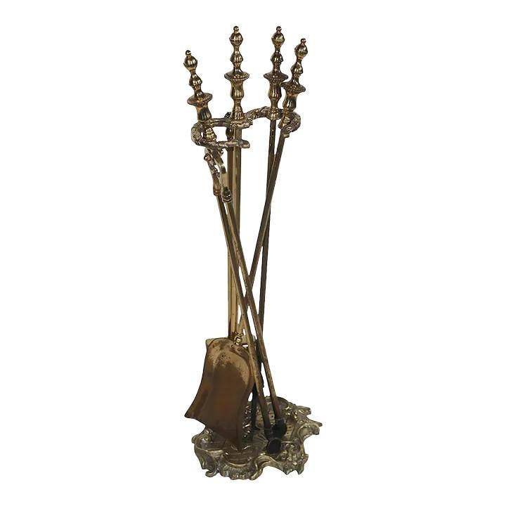 5 Piece French Style Cast Brass Fireplace Tool Set (1 of 9)