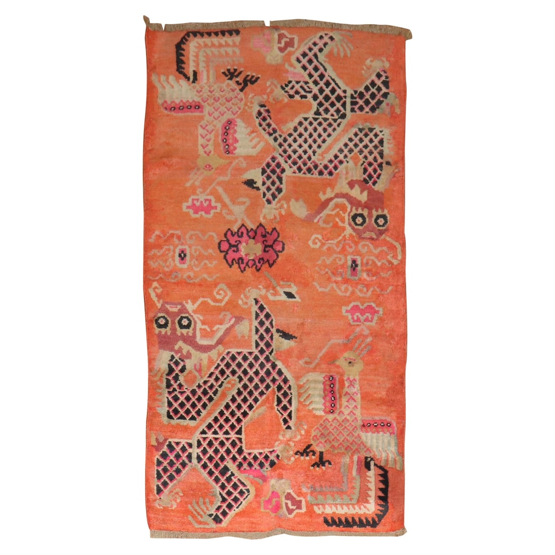 Unique Vintage Tibetan Wool Rug with Dragon Motif 37 x 69 (1 of 9)