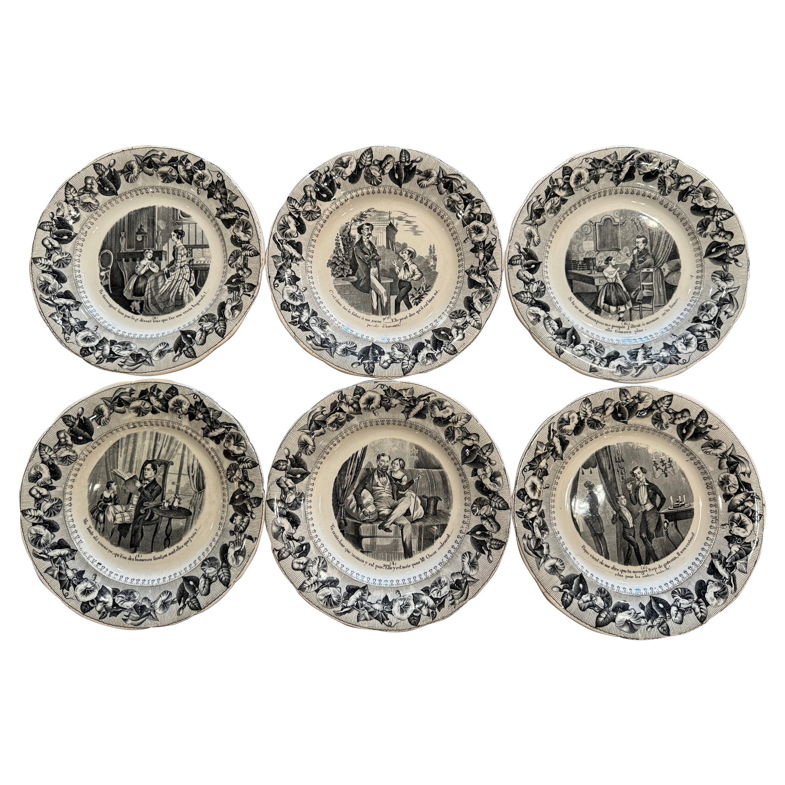 19th Century Napoleon III Set of 6 Hand-Painted Ceramic Plates from Creil et Montereau (1 of 7)