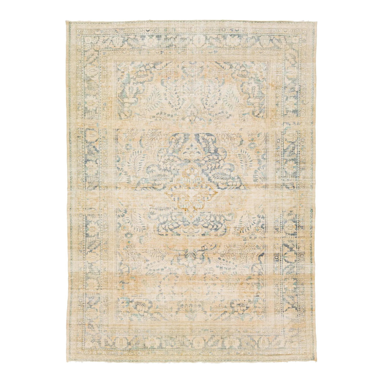Antique 1910s Persian Malayer Beige Wool Rug Medallion Design 10'4 x 14'2: Antique 1910s Persian Malayer Beige Wool Rug Medallion Design 10'4 x 14'2 Enhance your living space with this exquisite antique Malayer rug, hand-knotted from wool in the 1910s. Featuring a stunning m
