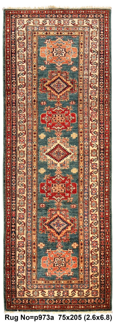 Handmade Super Kazak Silky Wool Runner 2.6 x 6.8 ft: Handmade Super Kazak Silky Wool Runner 2.6 x 6.8 ft Free continental US Shipping Enhance your living space with this exquisite Handmade Super Kazak Quality Silky Wool Rug, measuring 2.6 x 6.8 feet. Cr