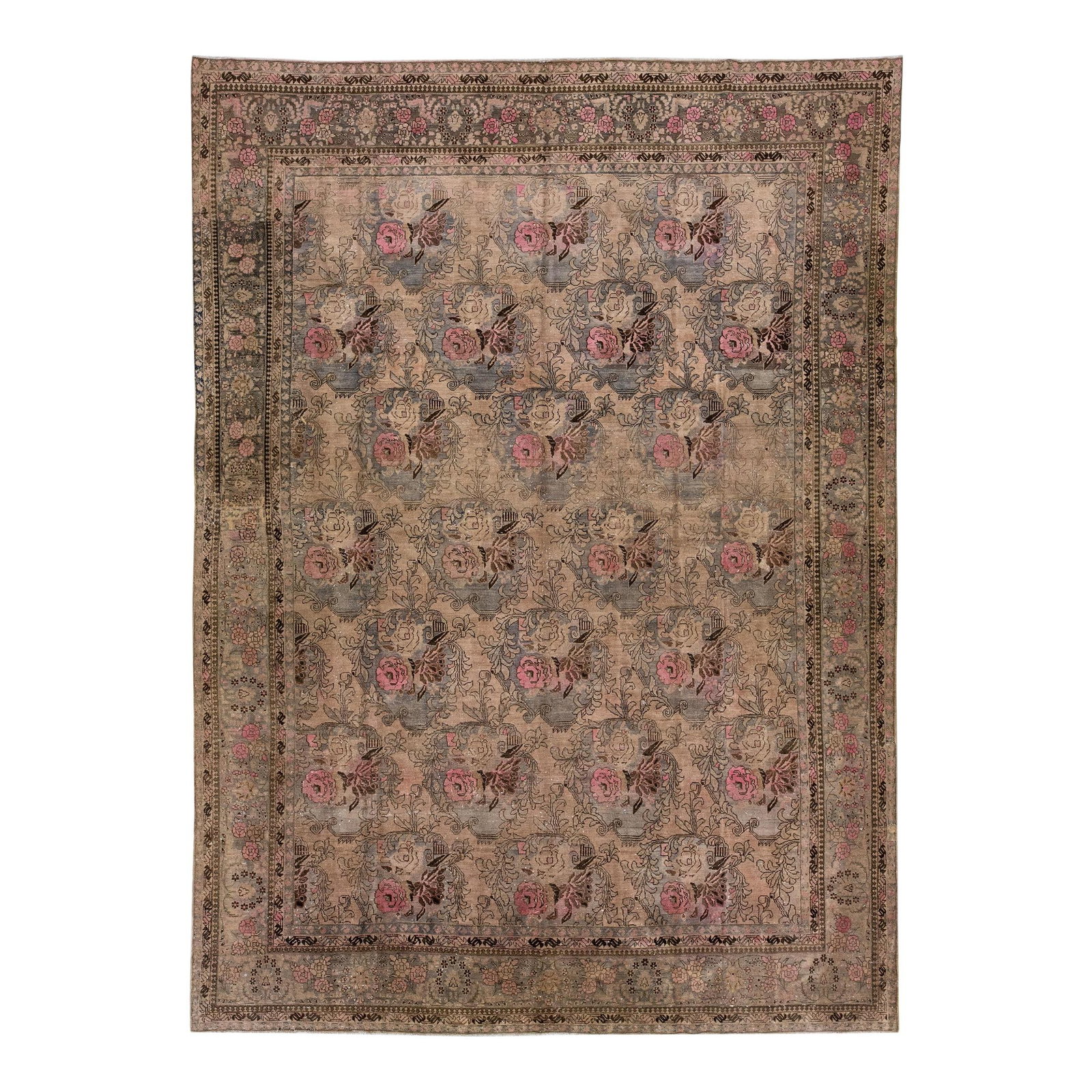 Antique Bidjar Handmade Wool Rug 10'7 x 14'6 Floral Design: Antique Bidjar Handmade Wool Rug 10'7 x 14'6 Floral Design This exquisite antique Bidjar rug features a hand-knotted wool construction, showcasing a rich brown color field accented with delicate gray 