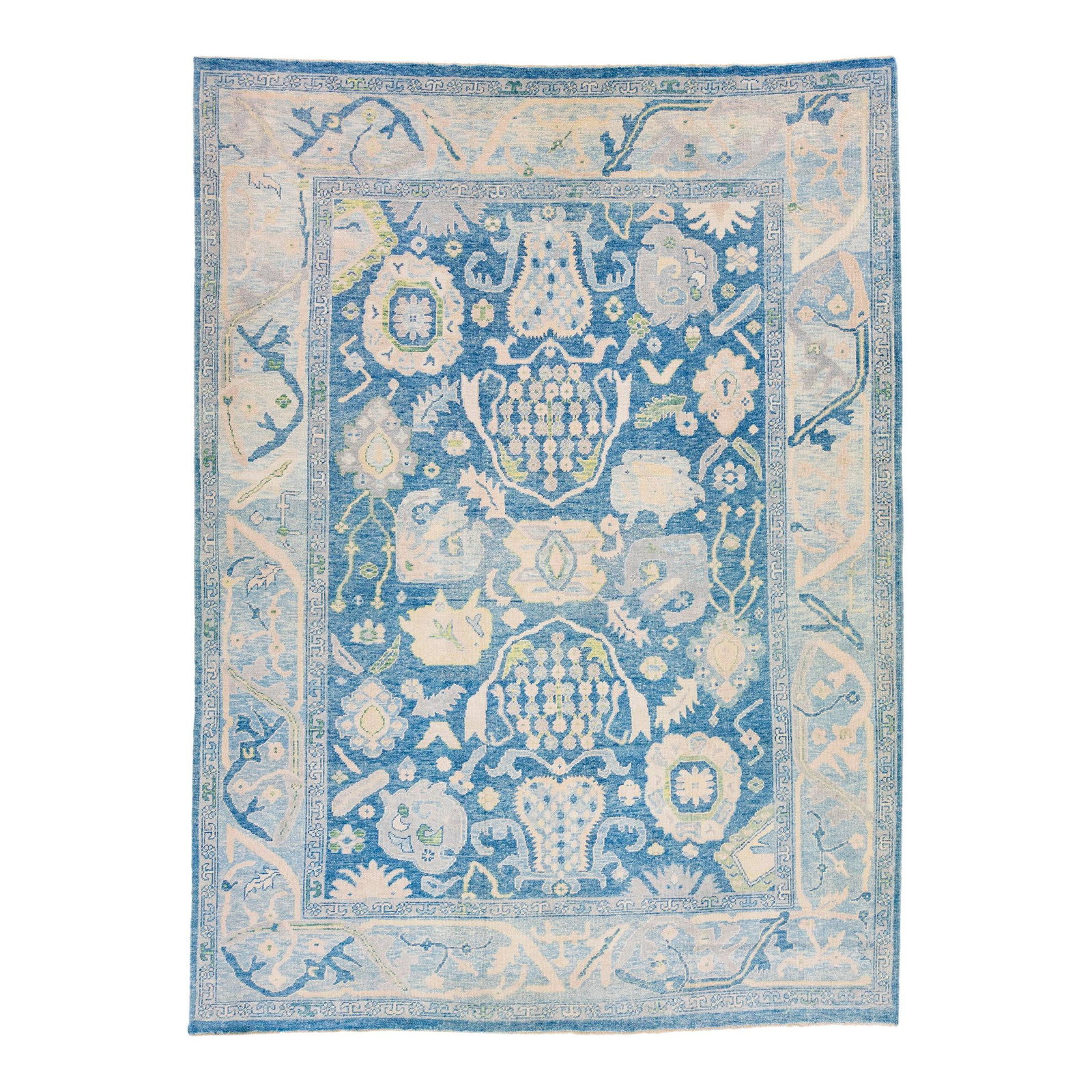 Handmade Modern Oushak Wool Rug Blue Floral Design 10'5 x 14'3 (1 of 7)