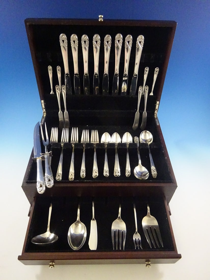 International Spring Glory Sterling Silver Flatware Service for 8 56 Pieces: International Spring Glory Sterling Silver Flatware Service for 8 56 Pieces This is a Spring Glory flatware set by International, crafted in sterling silver and designed for an 8-person service. The s