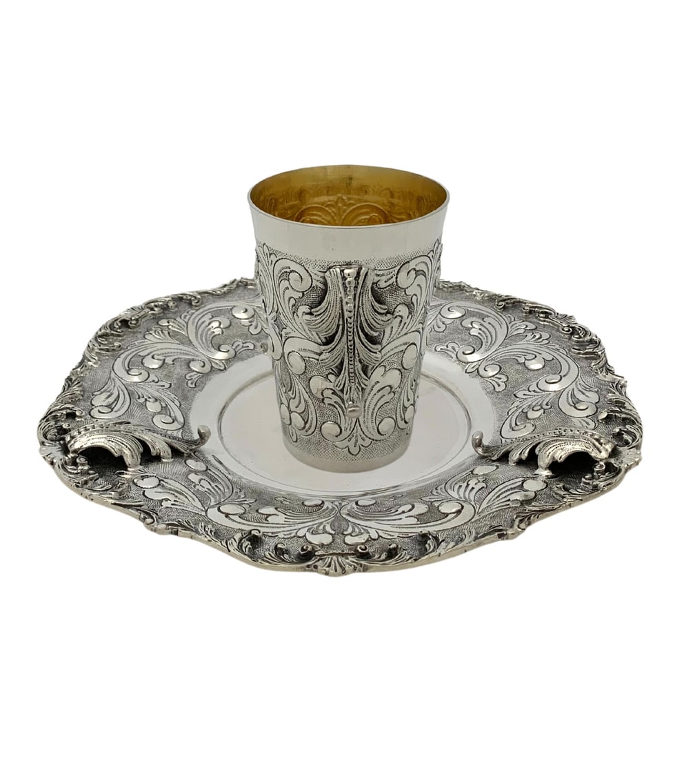 Handmade 925 Sterling Silver Leaf Applique Shell Cup and Tray Set (1 of 4)