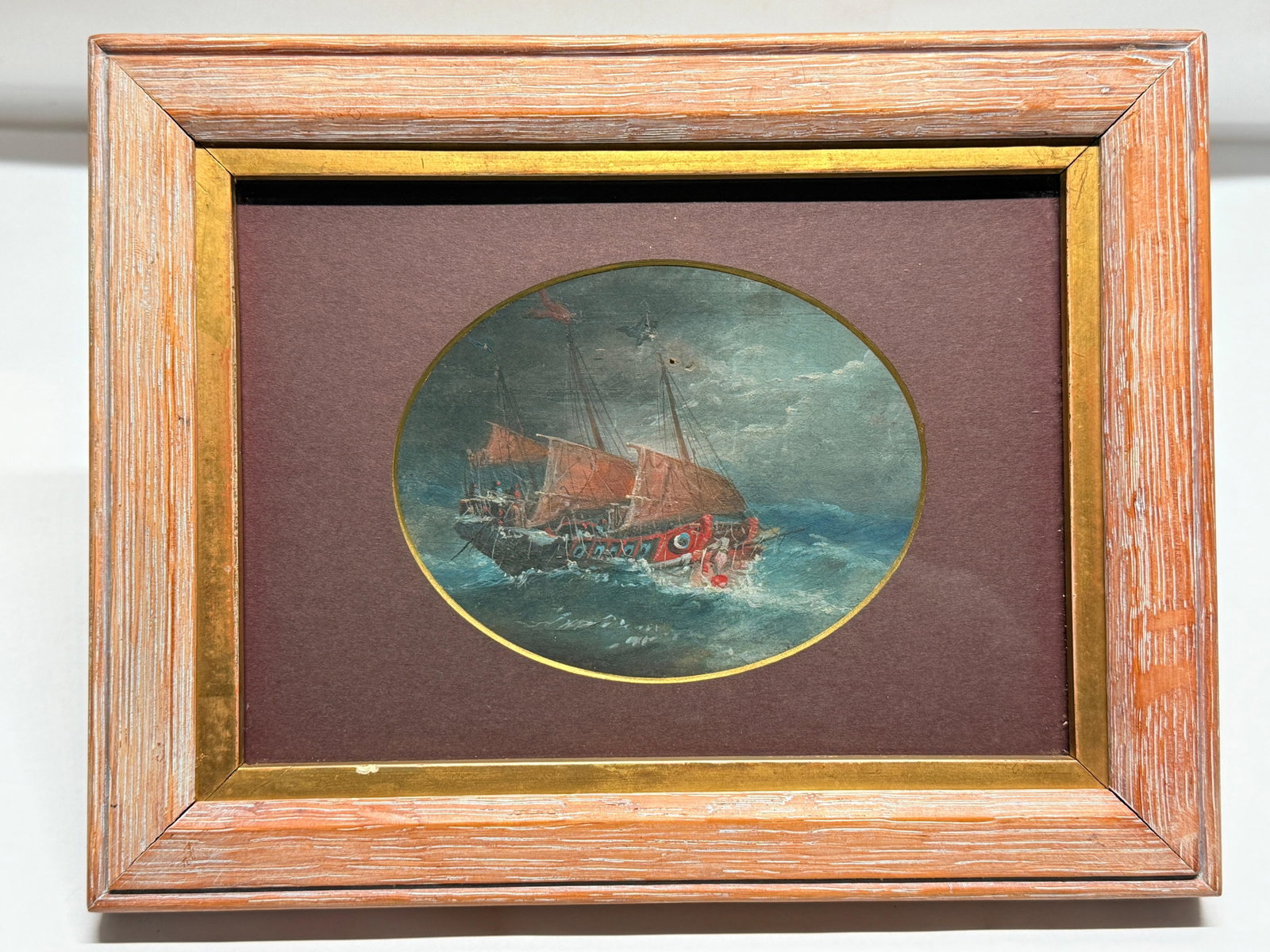 19th Century Chinese Export Gouache Maritime Painting with Red Sails (1 of 7)