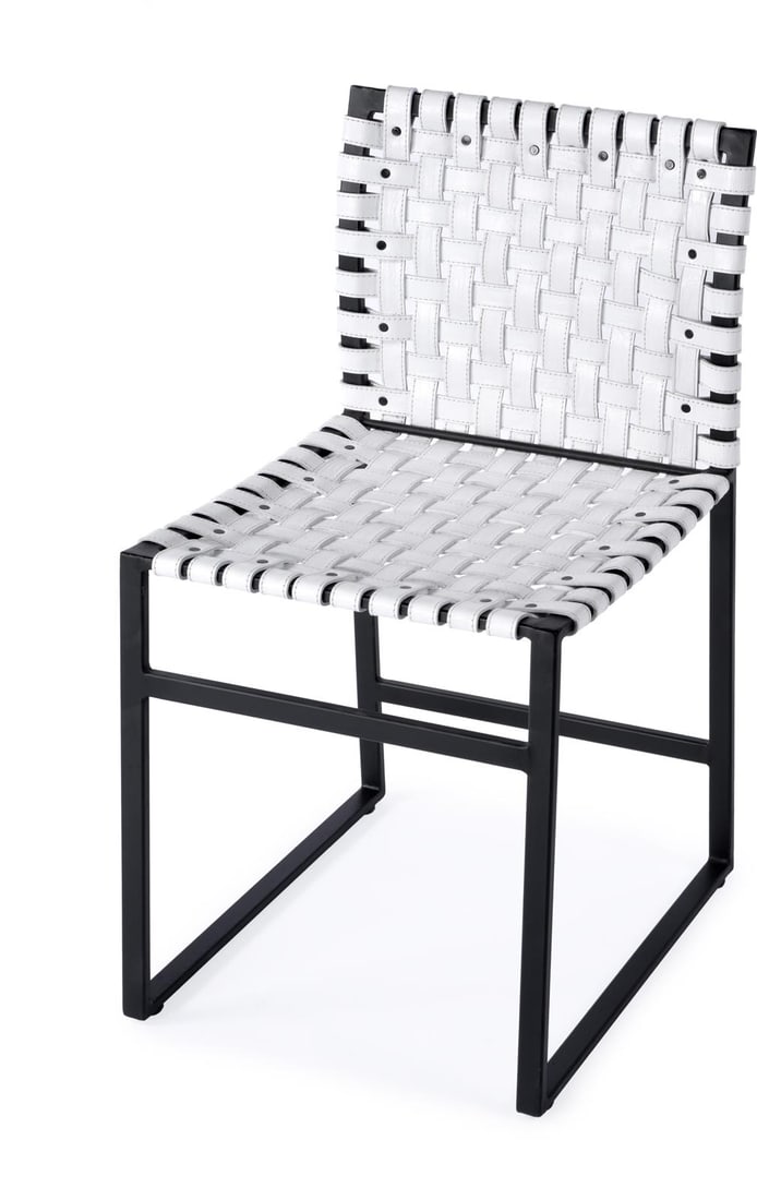 Butler Chic Urban Leather Side Chair Industrial Style White Finish: Butler Chic Urban Leather Side Chair Industrial Style White Finish Elevate your space with this Chic Urban Leather Side Chair, designed with an industrial flair. Featuring a striking white finish, thi
