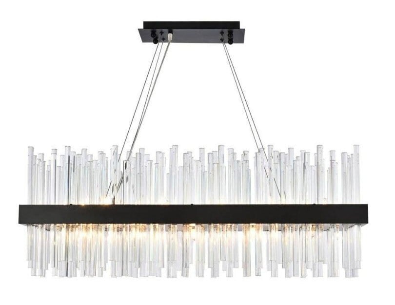 Black 20-Light Dallas Crystal Glass Chandelier 36 Inch: Black 20-Light Dallas Crystal Glass Chandelier 36 Inch This modern Art Deco style chandelier features 20 lights and a striking black finish, complemented by high-quality royal cut clear crystals. Desi