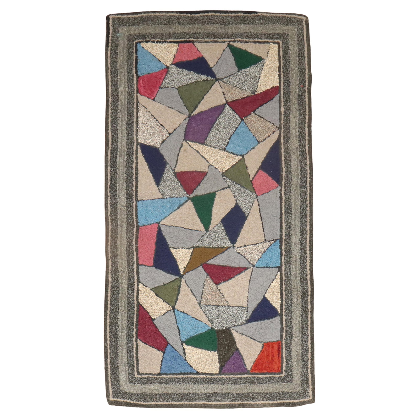 Vintage American Hand-Woven Jute Wool Stained Glass Rug 26 x 52 (1 of 10)