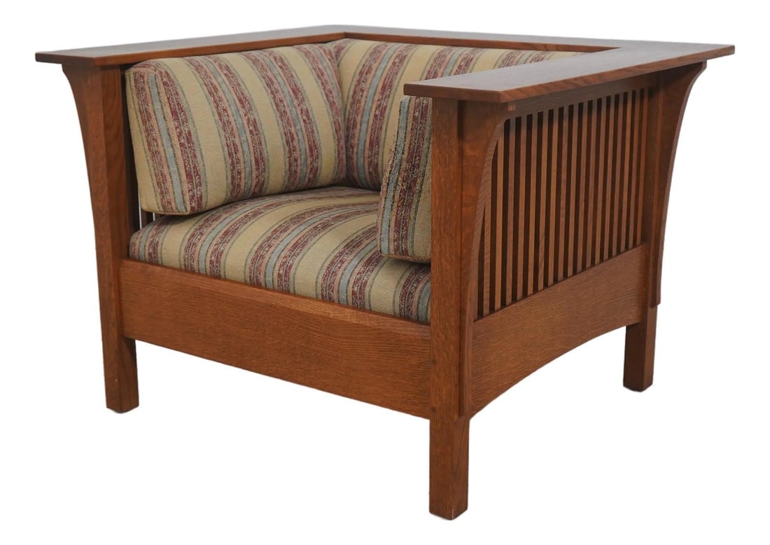 Mission Style Oak Club Chair With Spindle Sides And Mortise Tenon Construction (1 of 10)