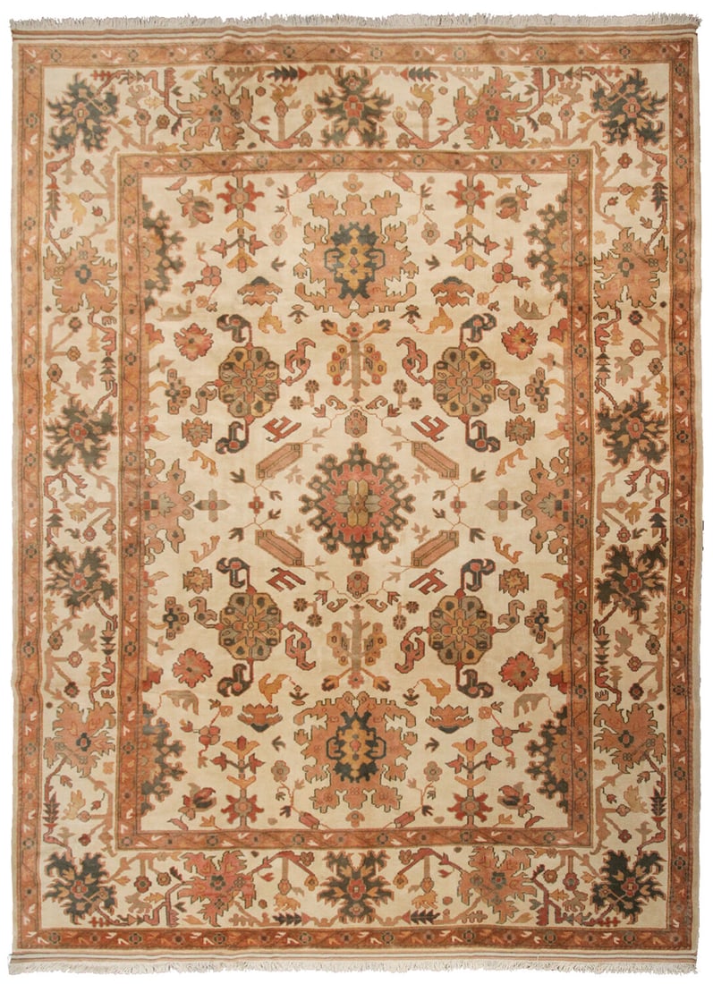 Vintage Turkish Oushak Wool Area Rug 9 x 12 Beige 264cm x 351cm (1 of 9)