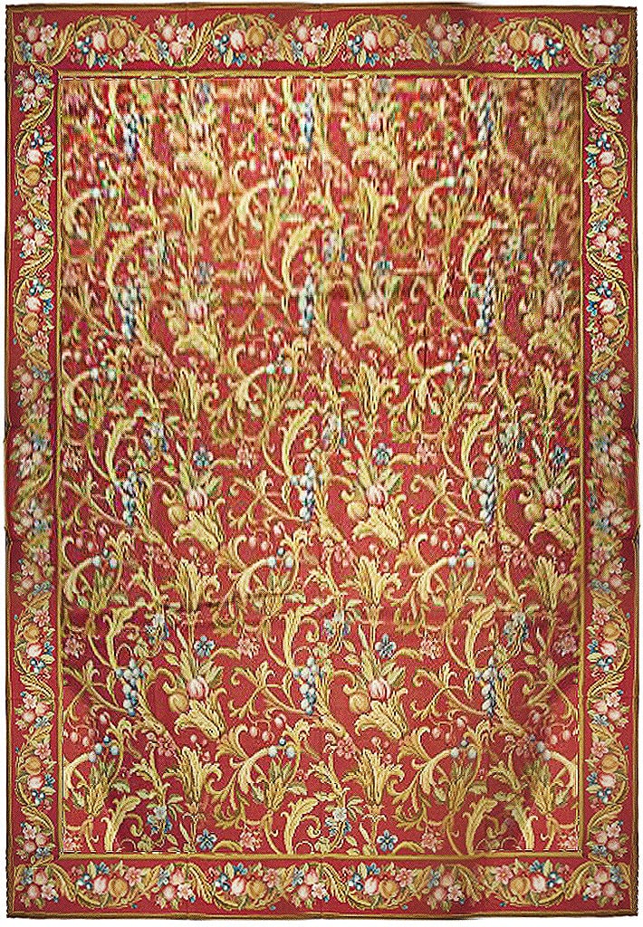 Coral Red Needlepoint Tulip Rug 106 x 142 in Handmade Wool China (1 of 5)