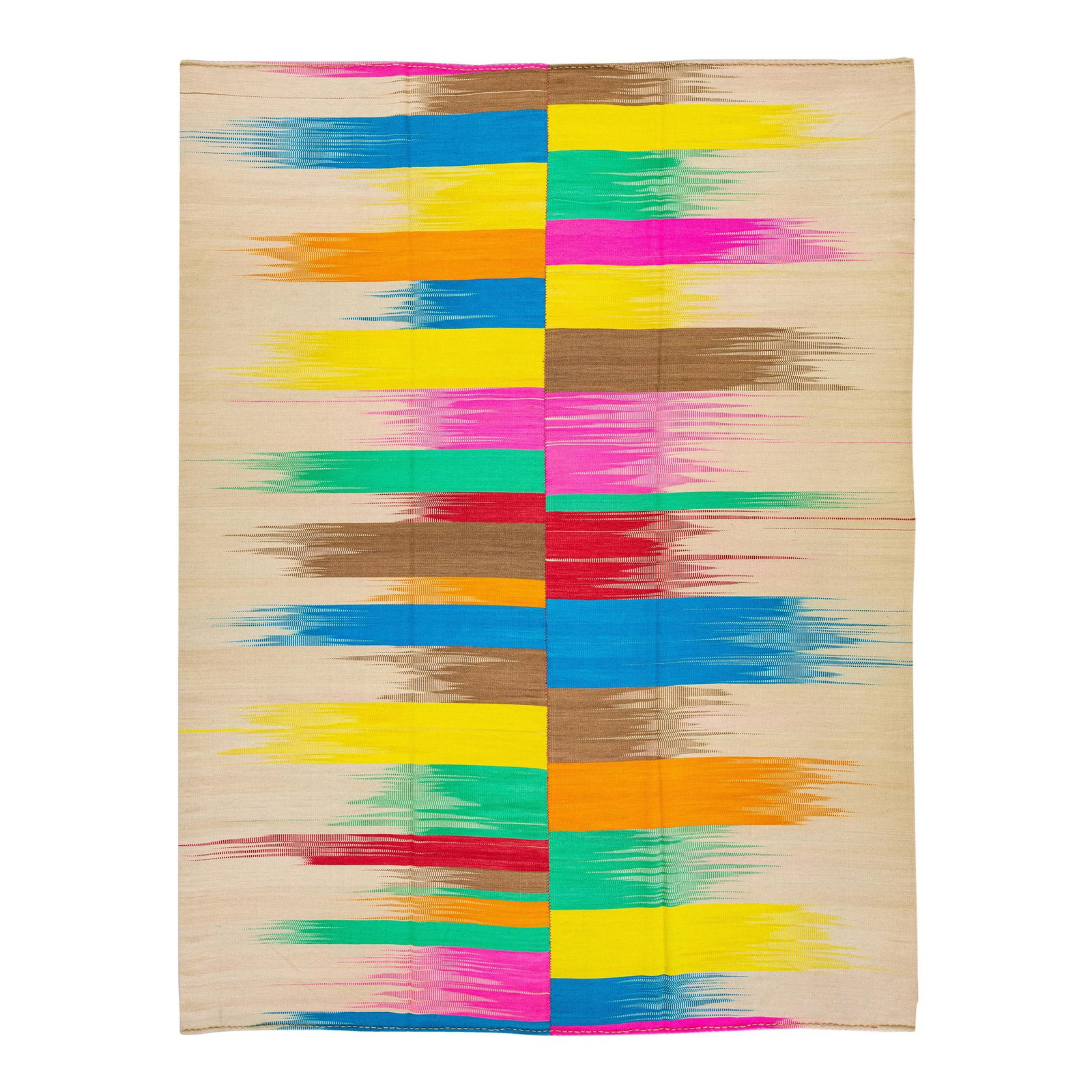 Handmade Modern Kilim Wool Rug 9'10 x 12'10 Multicolor Abstract Design: Handmade Modern Kilim Wool Rug 9'10 x 12'10 Multicolor Abstract Design Enhance your living space with this exquisite modern Kilim flat-weave wool rug featuring a stunning beige field. Adorned with vib