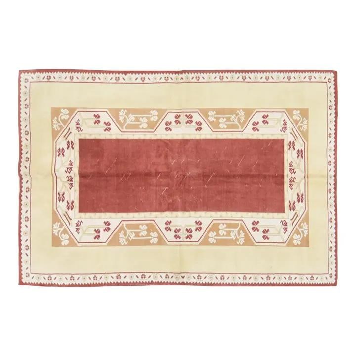 Handmade Wool Anatolian Area Carpet 5'1 x 7'9 Vintage Turkish: Handmade Wool Anatolian Area Carpet 5'1 x 7'9 Vintage Turkish This vintage Turkish Anatolian rug features a hand-knotted wool construction in a tan hue. Its traditional craftsmanship and classic desig