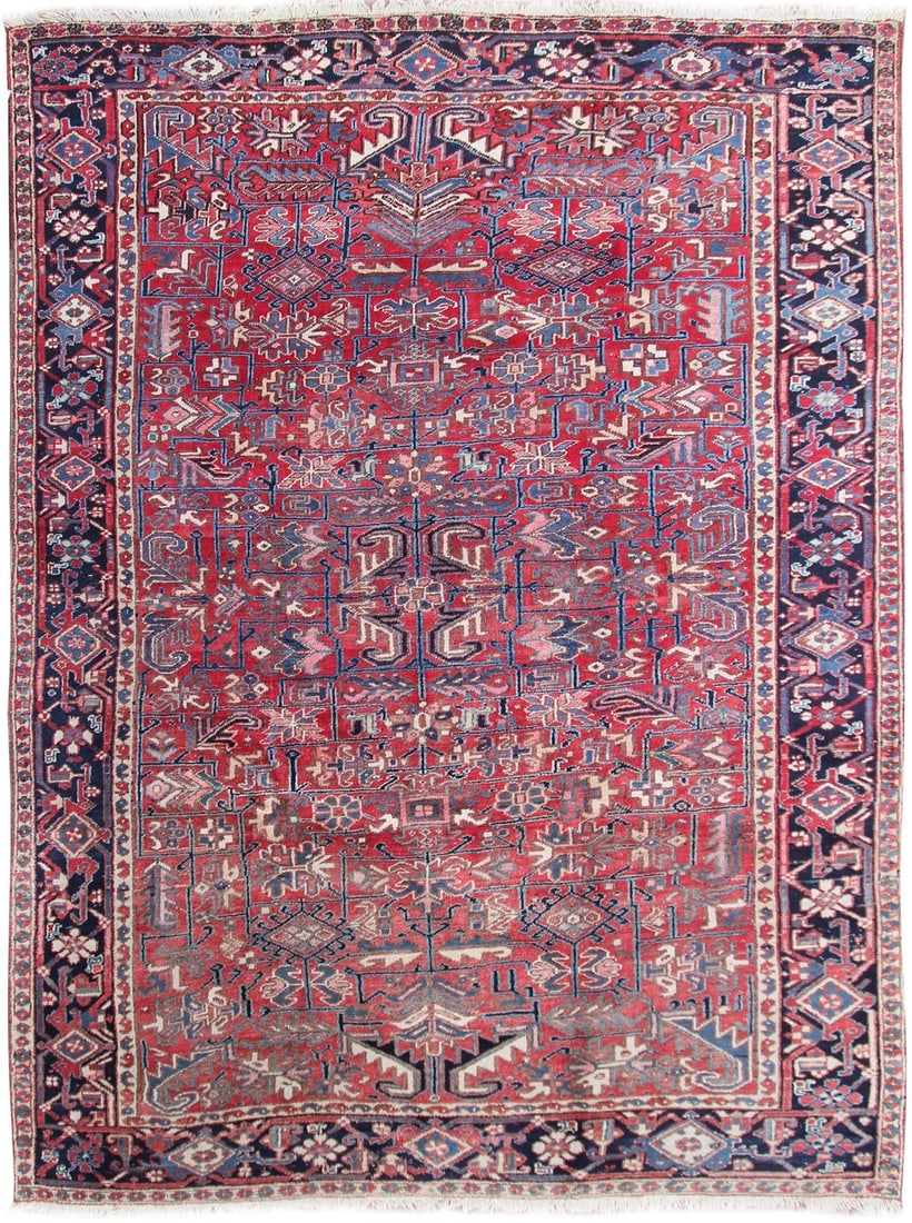 Heriz Antique Wool Area Rug 8 x 11 Geometric Red Circa 1930 (1 of 11)