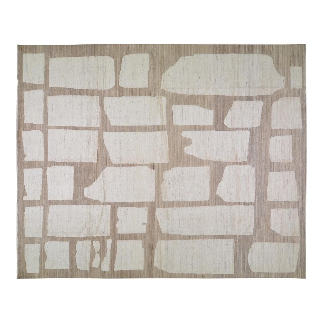 Tan Wool Area Rug Hand-Knotted Moroccan Style 9'x11'9": Tan Wool Area Rug Hand-Knotted Moroccan Style 9'x11'9" This Moroccan hand-knotted wool rug is crafted using traditional techniques, offering a blend of timeless craftsmanship and modern design. The so