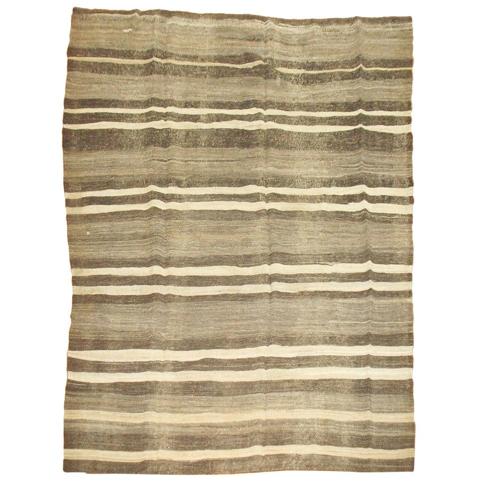 Zabihi Collection Hand-Knotted Vintage Turkish Kilim 7'2" x 10' Mid-Century Modern Wool: Zabihi Collection Hand-Knotted Vintage Turkish Kilim 7'2" x 10' Mid-Century Modern Wool Experience the beauty of a vintage mid-century Turkish Kilim, expertly hand-knotted from high-quality wool. This