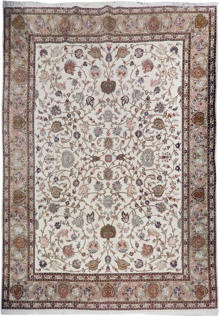 9.9 x 13.6 Persian Rug with Intricate Animal Faces: 9.9 x 13.6 Persian Rug with Intricate Animal Faces Free continental US Shipping Discover the exquisite beauty of this handcrafted Persian rug featuring unique animal faces. Measuring 9' 9" x 13' 6" (1
