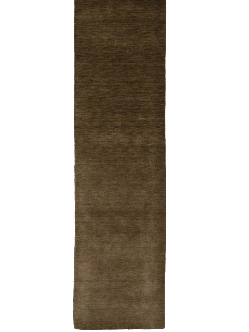 Gabbeh Wool Runner Rug 2'8 x 9'10 Brown Hand Loomed: Gabbeh Wool Runner Rug 2'8 x 9'10 Brown Hand Loomed Elevate your home decor with this stunning Solid Brown Hand-Loomed Gabbeh Wool Runner Rug, measuring 2'8" x 9'10". Perfect for hallways and kitchens