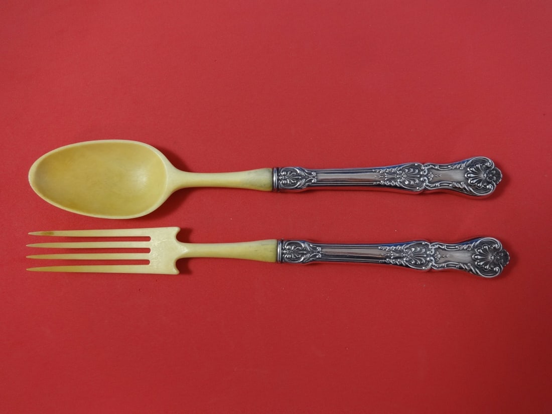 Gorham King George Sterling Silver Salad Serving Set 2pc 11 1/4in: Gorham King George Sterling Silver Salad Serving Set 2pc 11 1/4in This exquisite 2-piece salad serving set, crafted by Gorham, features the elegant King George pattern. Made from high-quality sterling
