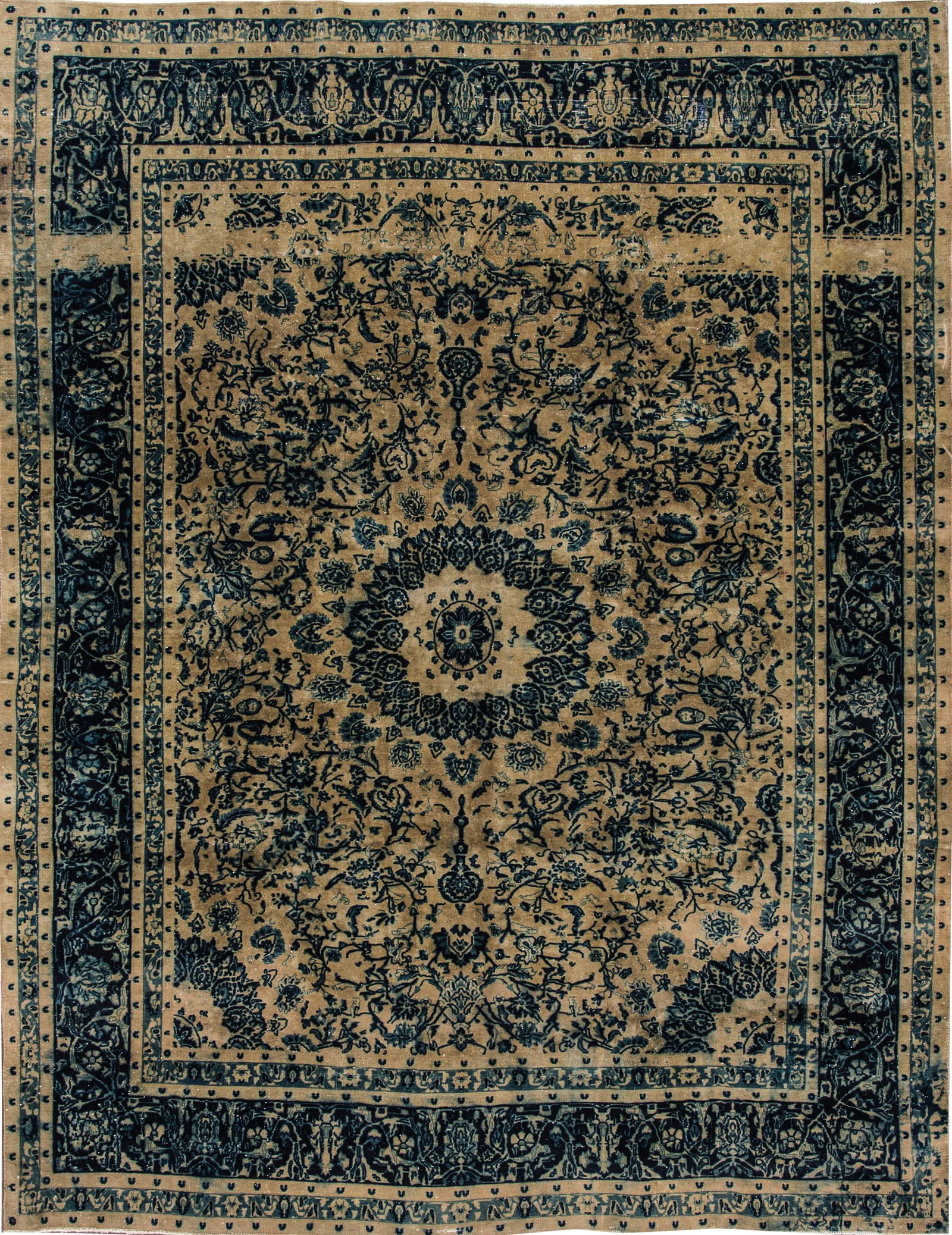 Vintage Persian Tabriz Handmade Beige Wool Medallion Rug 9'8 x 12'6: Vintage Persian Tabriz Handmade Beige Wool Medallion Rug 9'8 x 12'6 Introducing a stunning vintage Persian Tabriz rug that embodies shabby chic elegance. Hand-knotted from premium wool, this piece fea