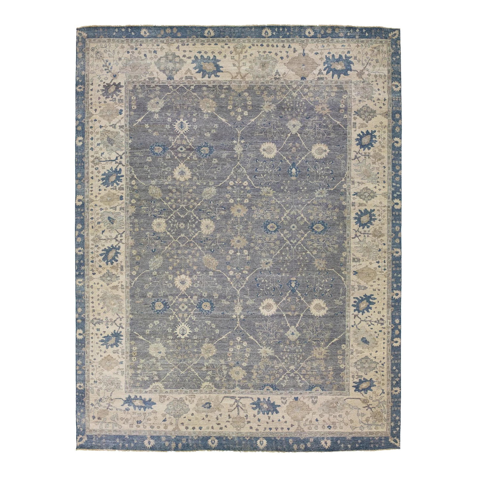 Artisan Gray Oversize Wool Rug 14'10 x 19'2 Floral Design: Artisan Gray Oversize Wool Rug 14'10 x 19'2 Floral Design Transform your living space with this stunning Modern Indian Mahal Gray Oversize Wool Rug, a masterpiece from the Artisan Line. This unique ru