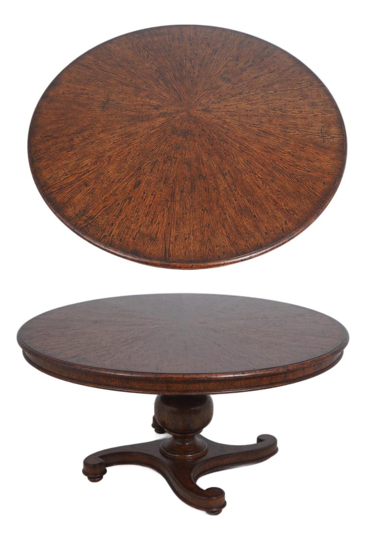 Round Oak Dining Table From Althorp Collection English William IV Style: Round Oak Dining Table From Althorp Collection English William IV Style This Theodore Alexander Althorp Collection round dining table features high-quality oak construction with a factory distressed f