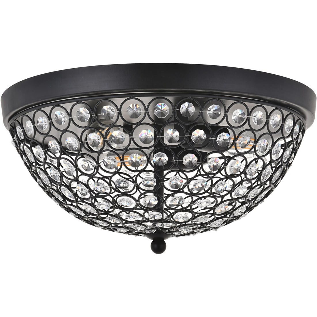 Living District Taye 3-Light Matte Black Crystal Flush Mount: Living District Taye 3-Light Matte Black Crystal Flush Mount This modern flush mount chandelier features a matte black iron frame with rows of open circles and faceted royal cut clear crystals, creati