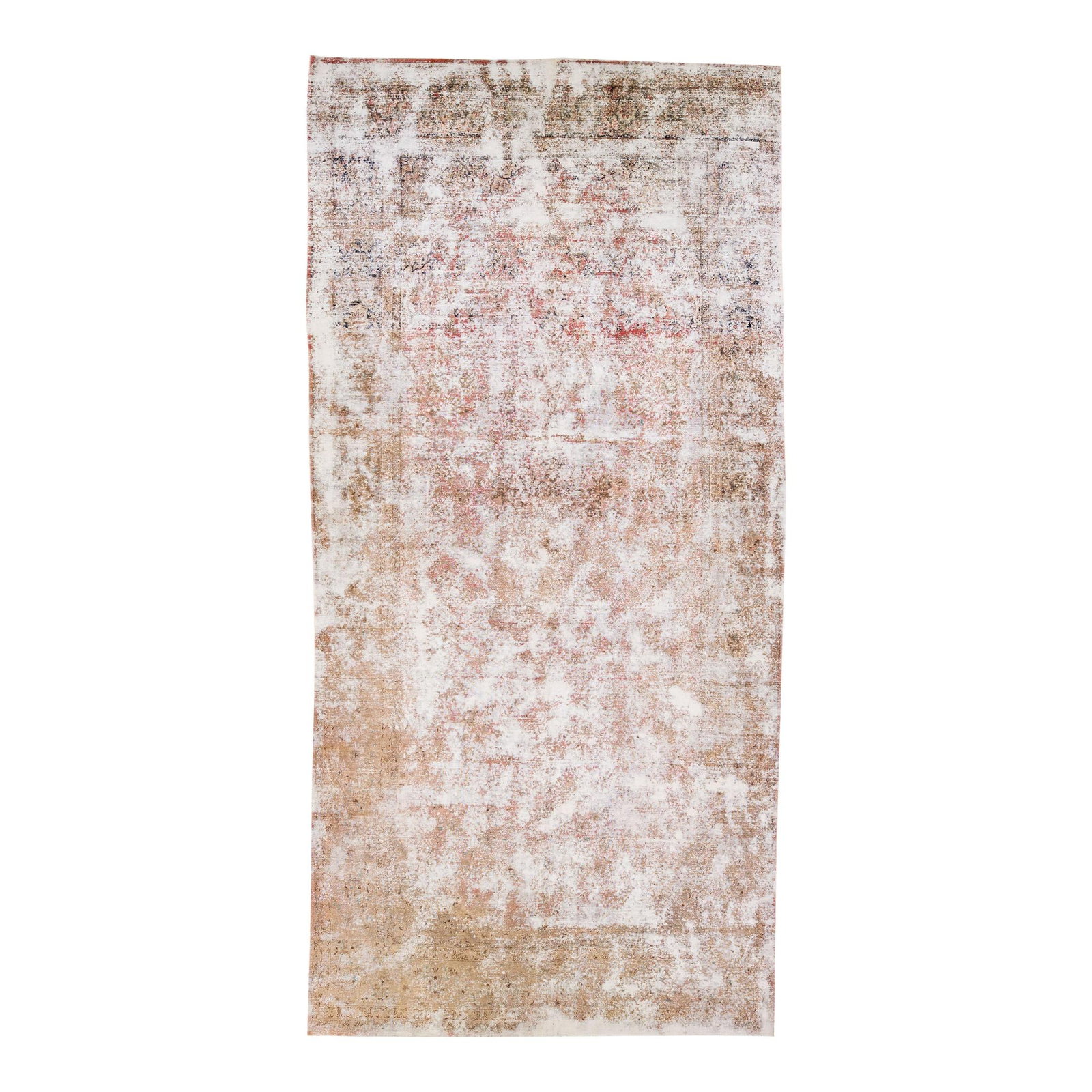 Antique Tabriz Hand-Knotted Wool Rug 9'4 x 19'4 Distressed Design: Antique Tabriz Hand-Knotted Wool Rug 9'4 x 19'4 Distressed Design This exquisite hand-knotted vintage Tabriz rug showcases a stunning distressed design in a beautiful beige field, accented by off-whit