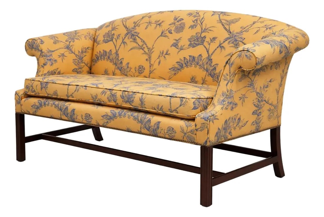 Chippendale Style Settee Upholstered in Colonial Williamsburg Blue and Yellow Fabric (1 of 10)