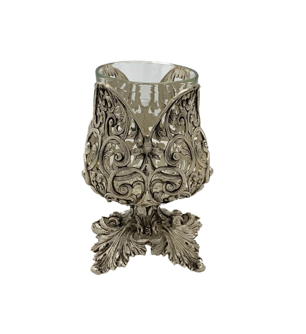 Handmade Turkish 925 Sterling Silver Glass Insert Salt Holder (1 of 3)