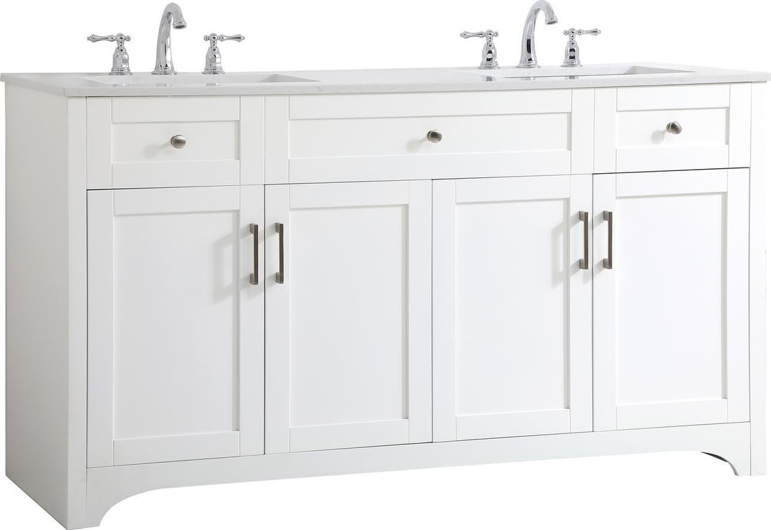 Elegant Lighting 60 Inch White Double Vanity Brushed Nickel Finish: Elegant Lighting 60 Inch White Double Vanity Brushed Nickel Finish This Elegant 60'' White Double Vanity is a stunning addition to any bathroom, featuring a transitional style that seamlessly blends m